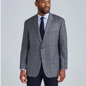 Ralph Lauren 50L Big & Tall Wool Blazer Sport Coat Gray Windowpane Plaid Jacket